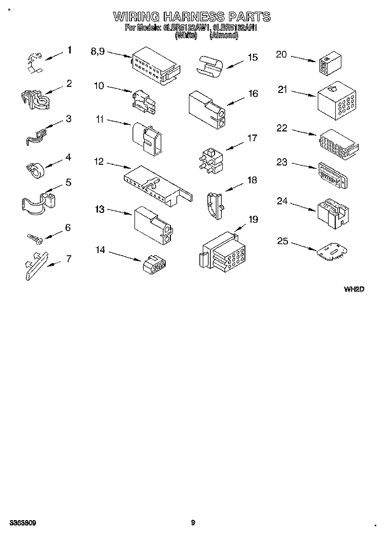 WIRING HARNESS Diagram and Parts List for 6LBR5132AN1  Whirlpool Washer