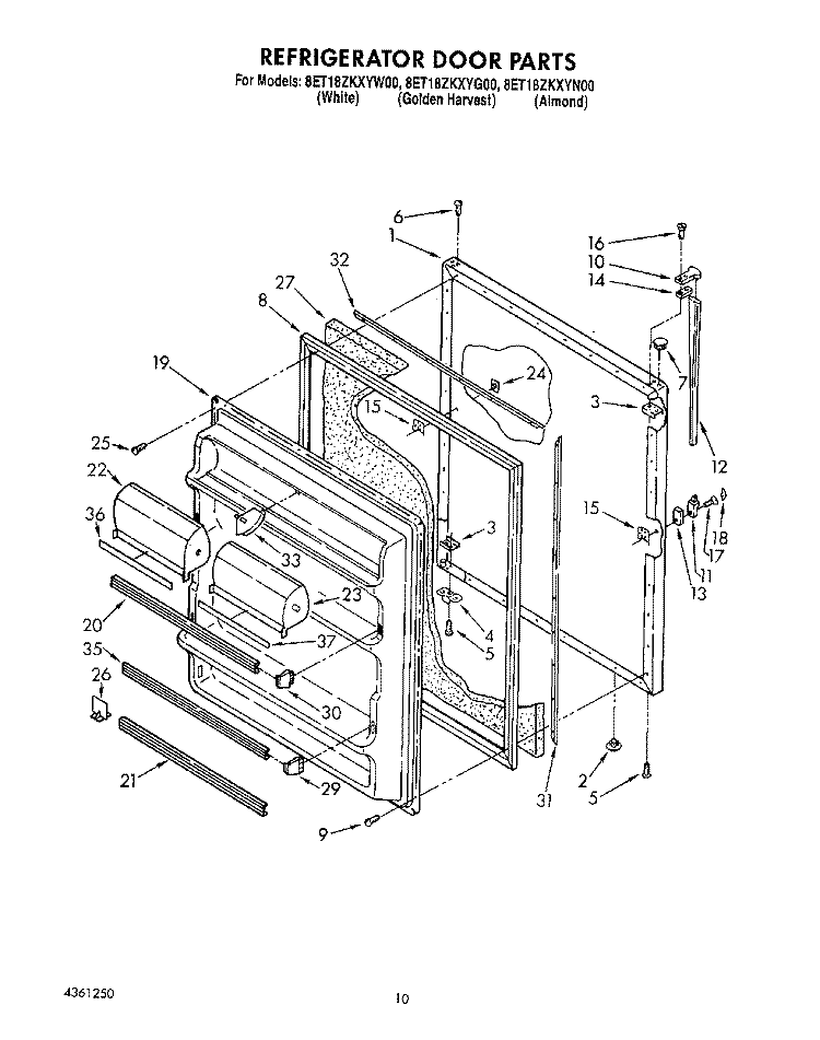 REFRIGERATOR DOOR, LIT / OPTIONAL Diagram and Parts List for 8ET18ZKXYG00  Whirlpool Refrigerator