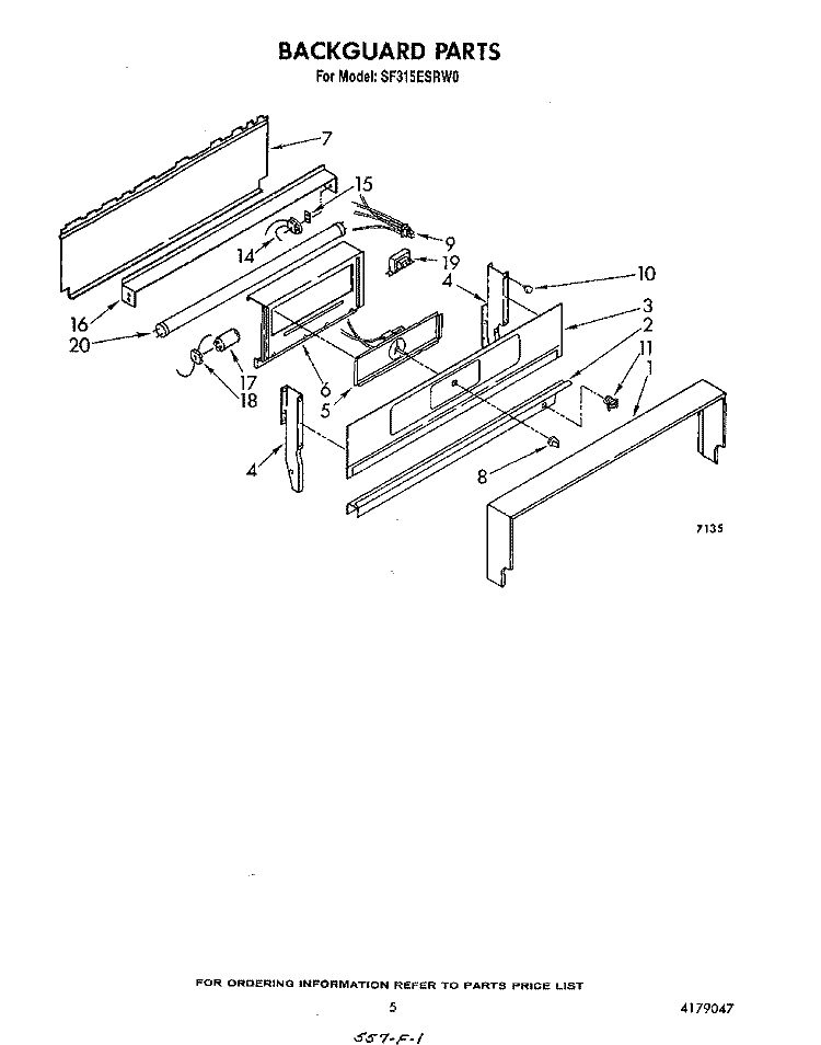 BACKGUARD Diagram and Parts List for SF315ESRW0  Whirlpool Range