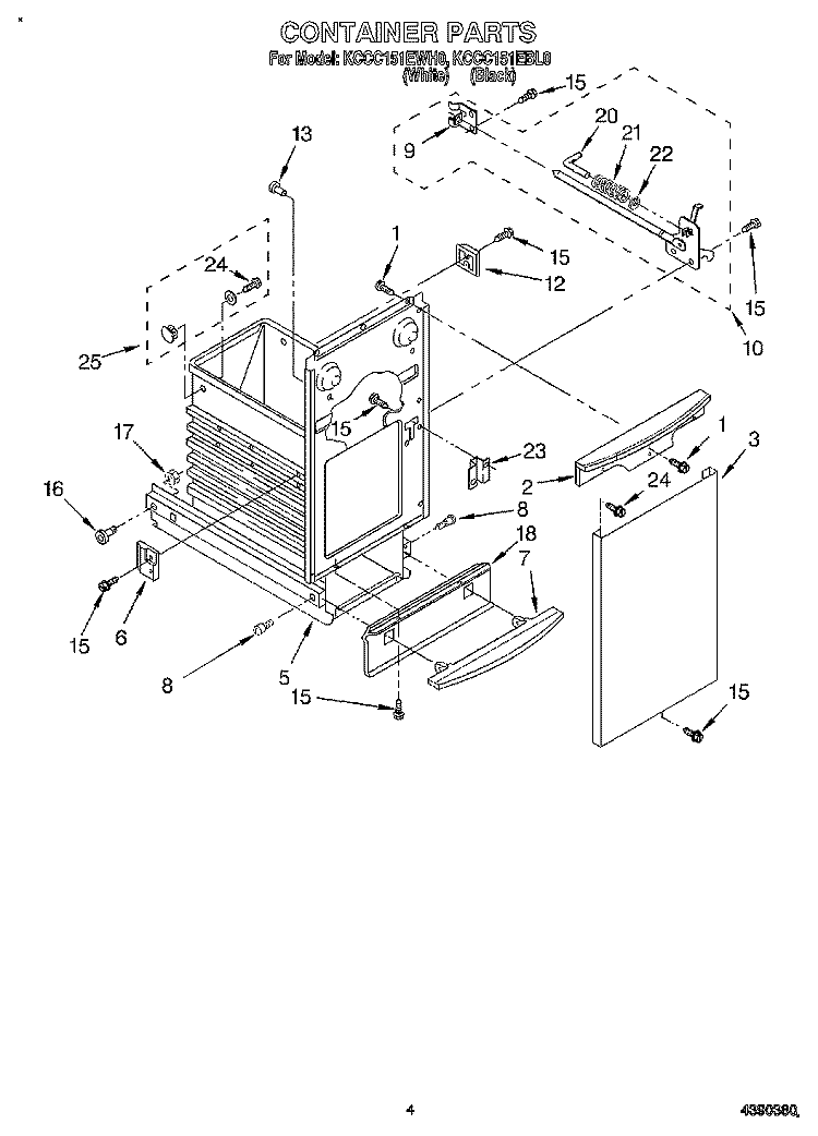 CONTAINER Diagram and Parts List for KCCC151EWH0  KitchenAid Trash Compactor