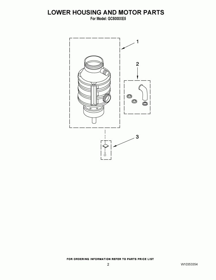 LOWER HOUSING AND MOTOR PARTS Diagram and Parts List for GC5000XE5  Whirlpool Food Waste Disposer