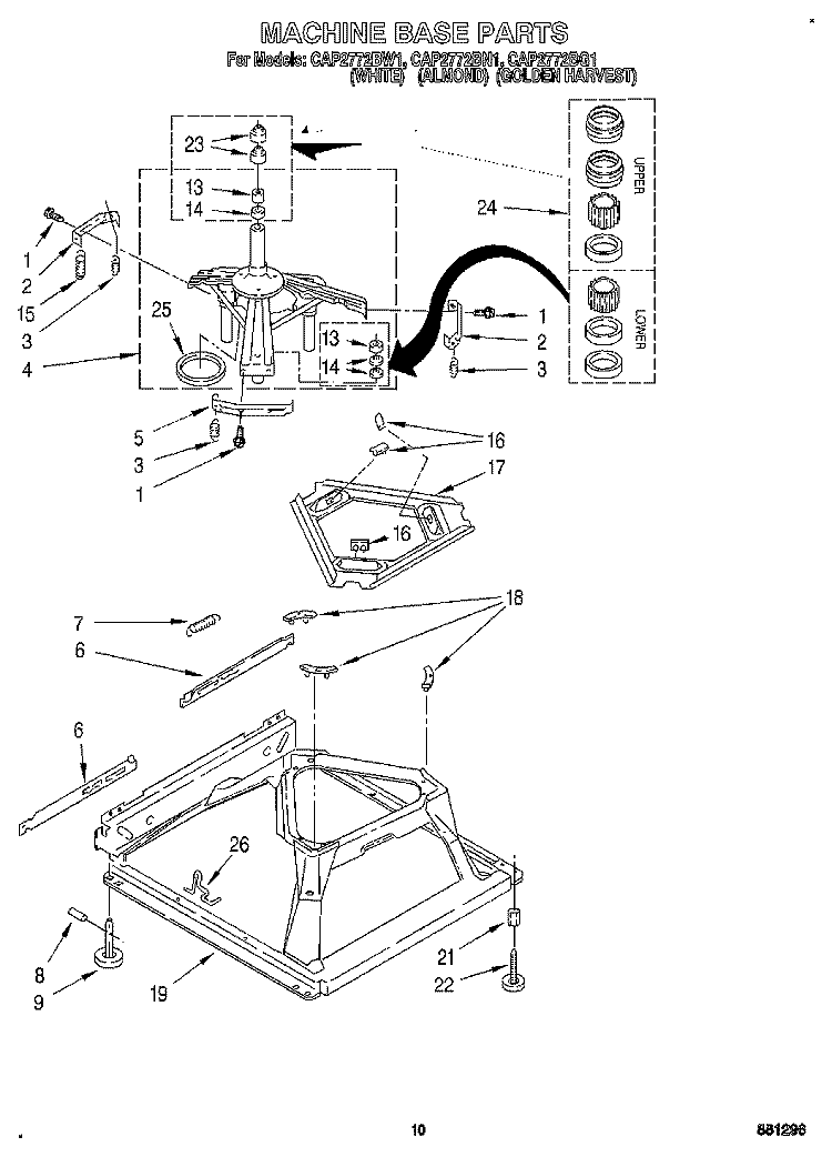 MACHINE BASE Diagram and Parts List for CAP2772BN1  Whirlpool Washer