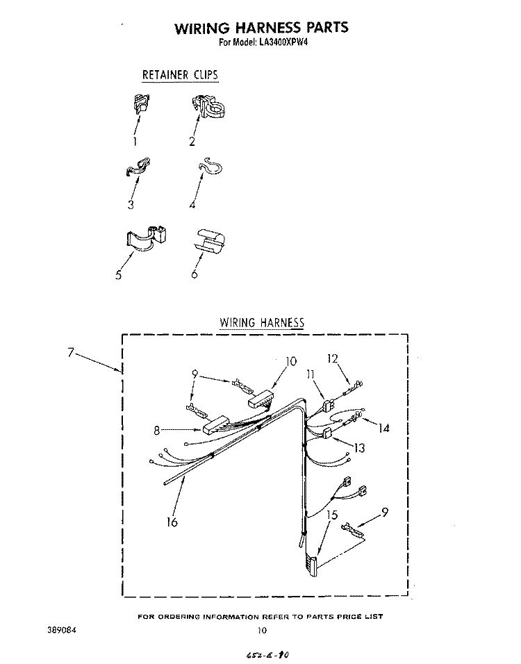 WIRING HARNESS Diagram and Parts List for LA3400XPW4  Whirlpool Washer