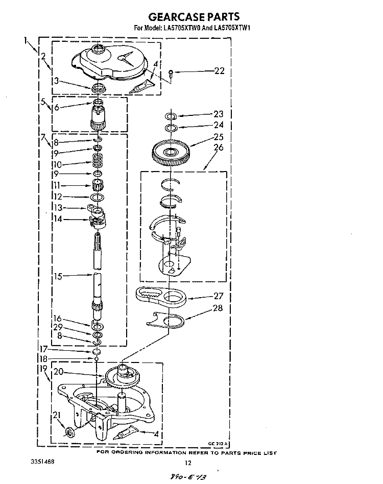 GEARCASE Diagram and Parts List for LA5705XTG0  Whirlpool Washer