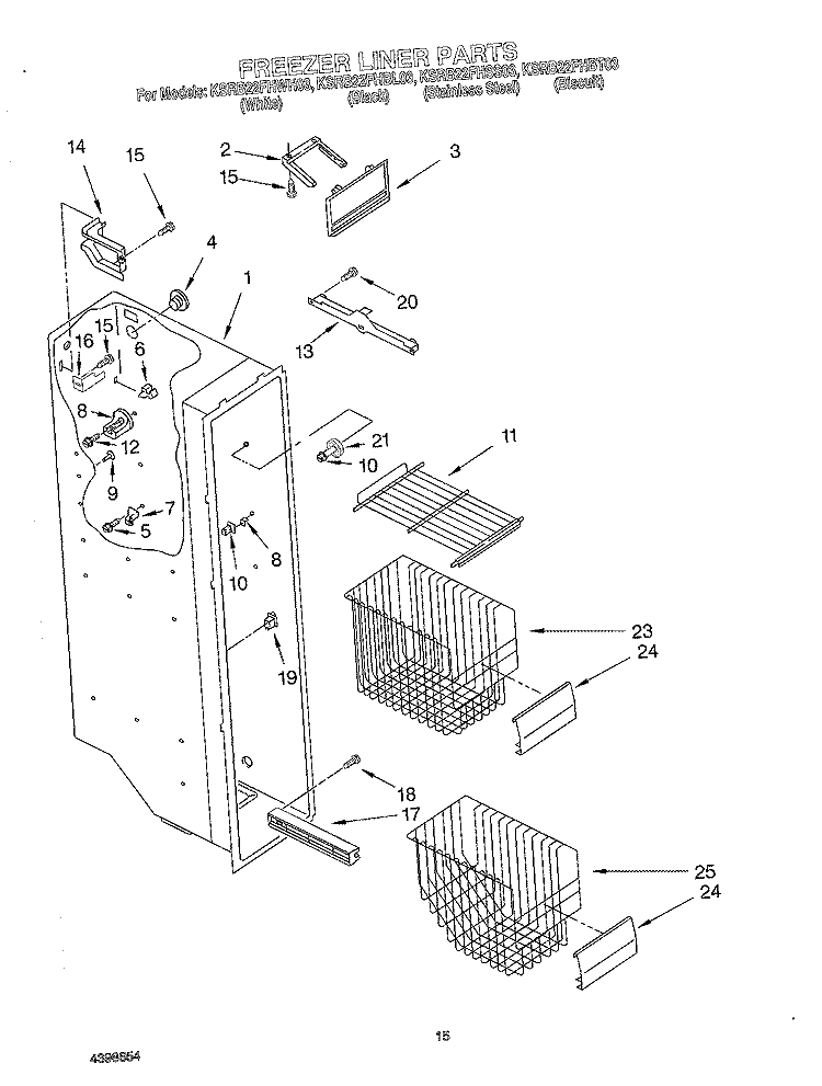 FREEZER LINER Diagram and Parts List for KSRB22FHBL03  KitchenAid Refrigerator