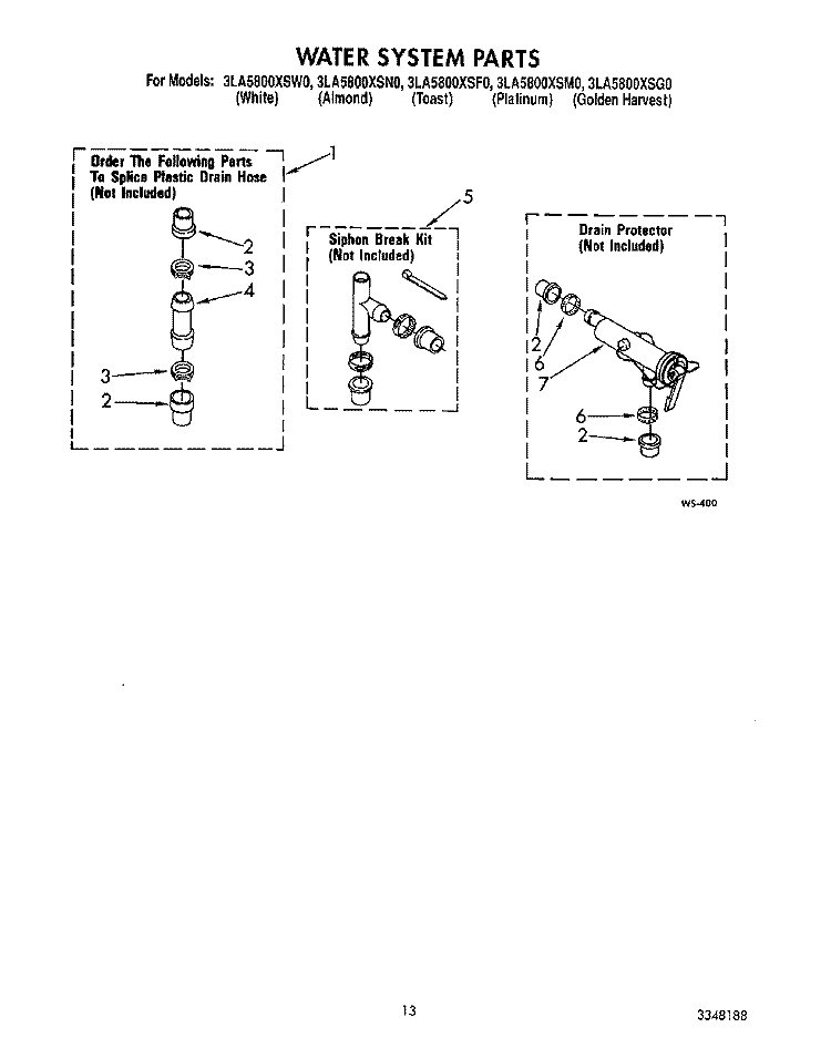 WATER SYSTEM Diagram and Parts List for 3LA5800XSW0  Whirlpool Washer