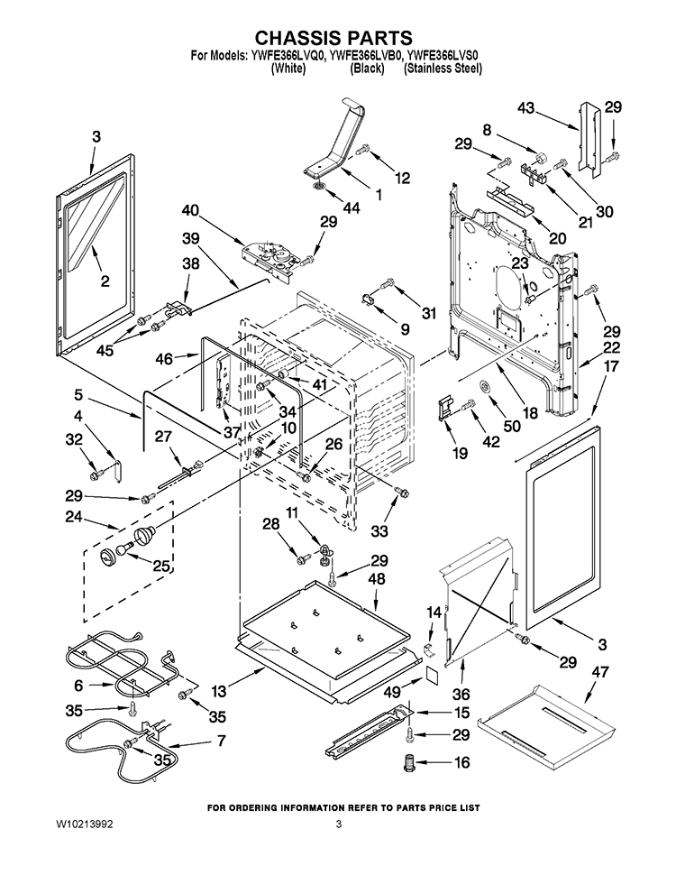 CHASSIS PARTS Diagram and Parts List for YWFE366LVQ0  Whirlpool Range