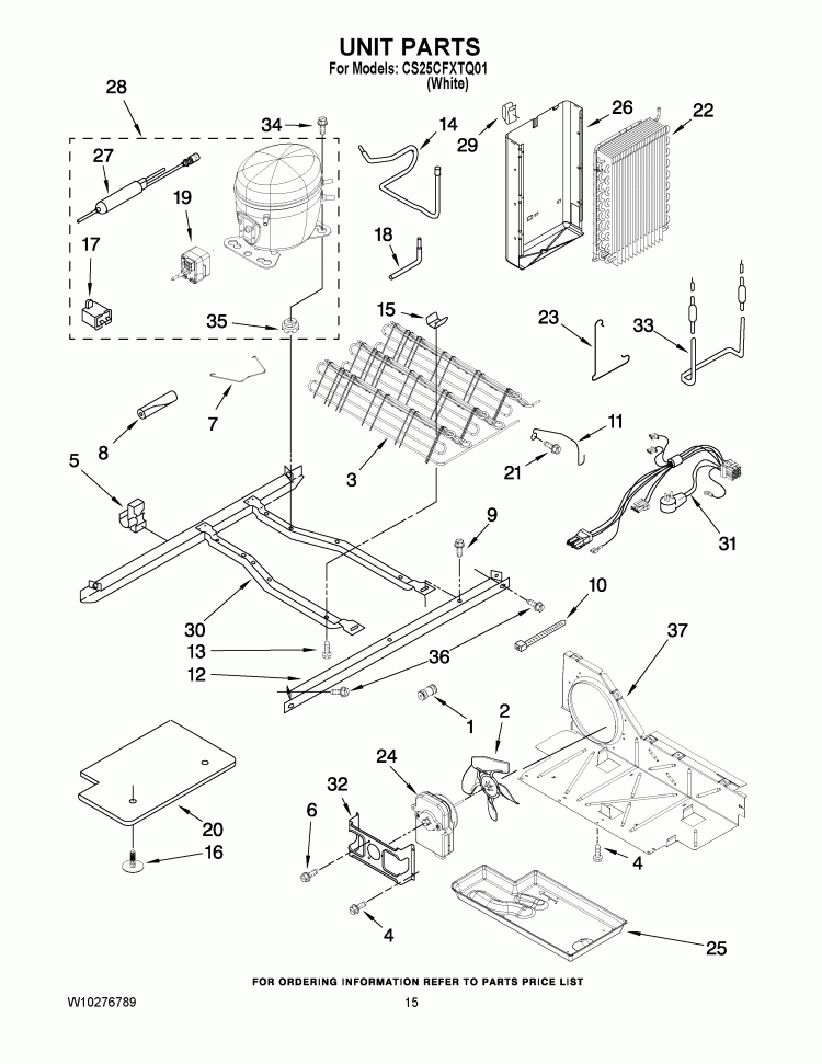UNIT PARTS Diagram and Parts List for CS25CFXTQ01  Crosley Refrigerator