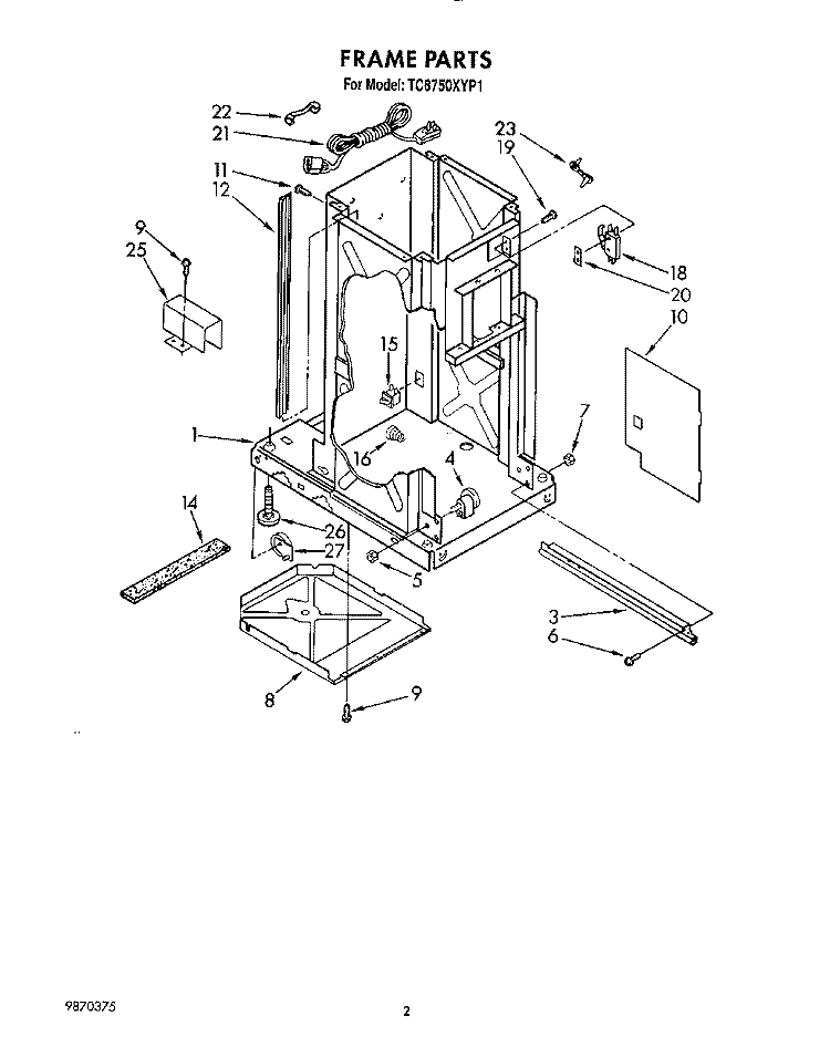 FRAME Diagram and Parts List for TC8750XYP1  Whirlpool Trash Compactor