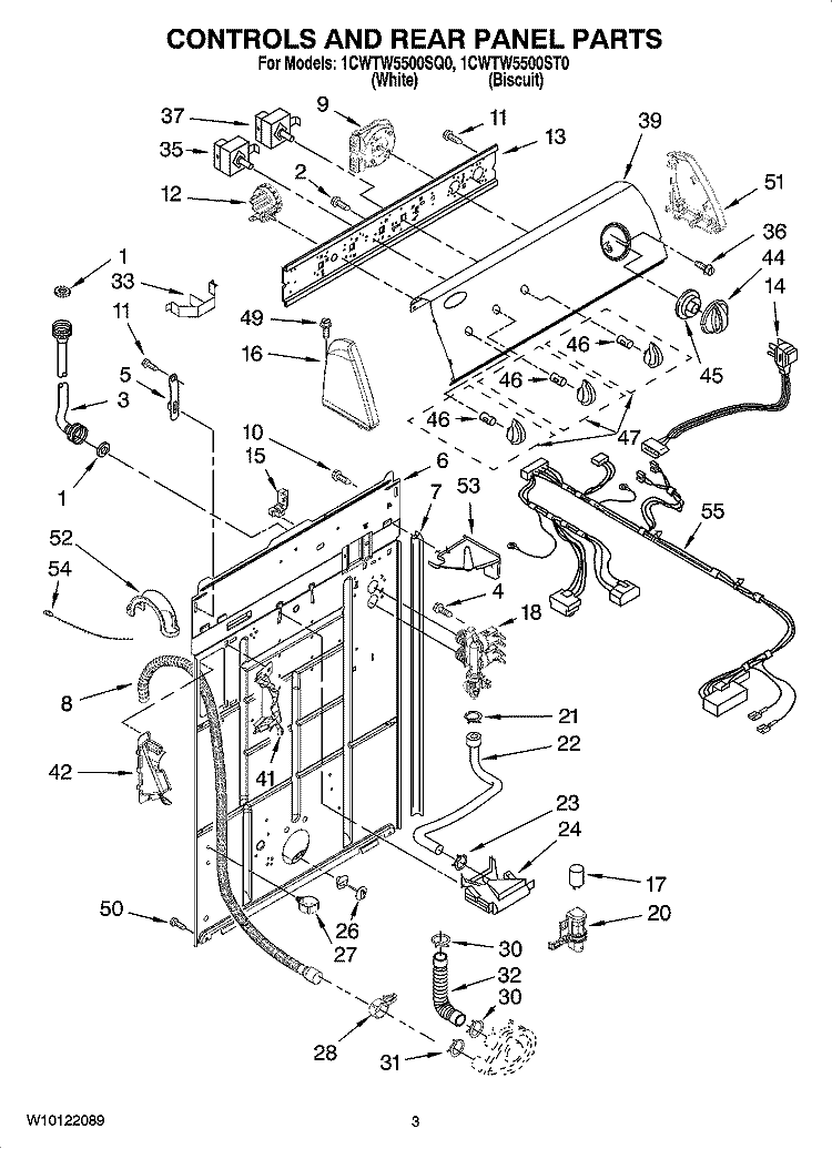 CONTROLS AND REAR PANEL PARTS Diagram and Parts List for 1CWTW5500SQ0  Whirlpool Washer