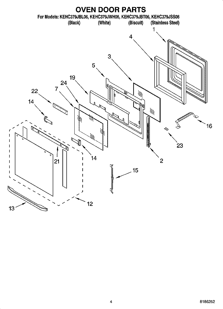 OVEN DOOR PARTS Diagram and Parts List for KEHC379JWH06  KitchenAid Microwave Oven Combo