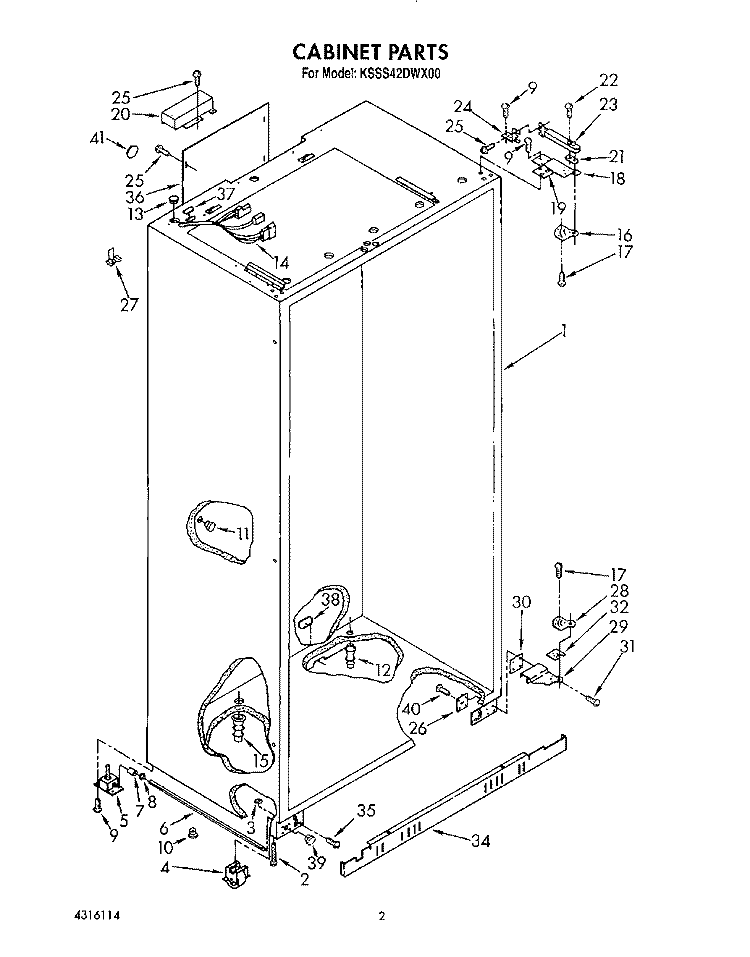 CABINET Diagram and Parts List for KSSS42DWX00  KitchenAid Refrigerator