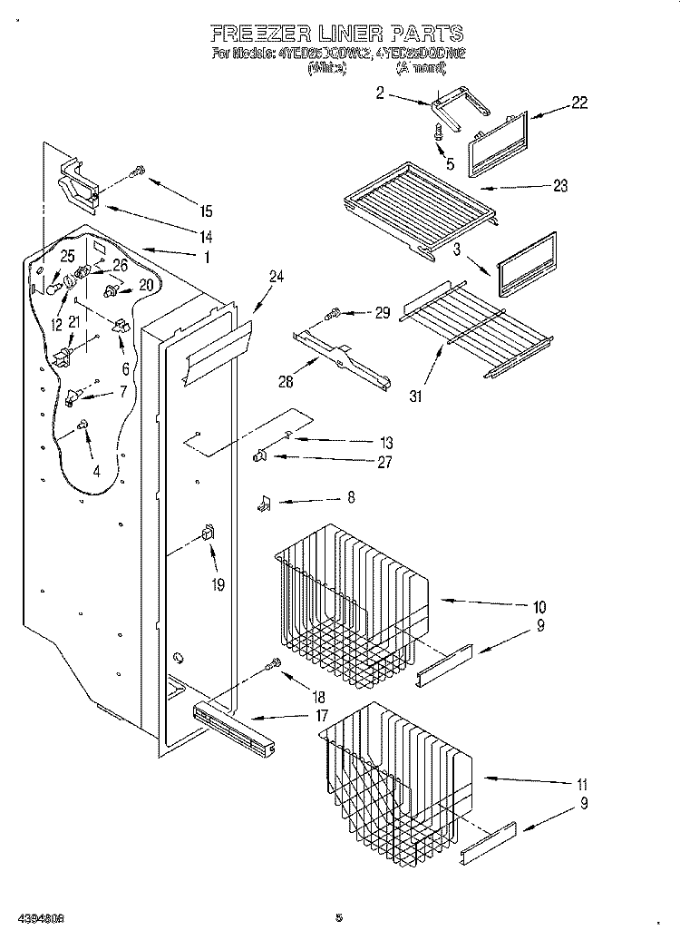FREEZER LINER Diagram and Parts List for 4YED25DQDN02  Whirlpool Refrigerator