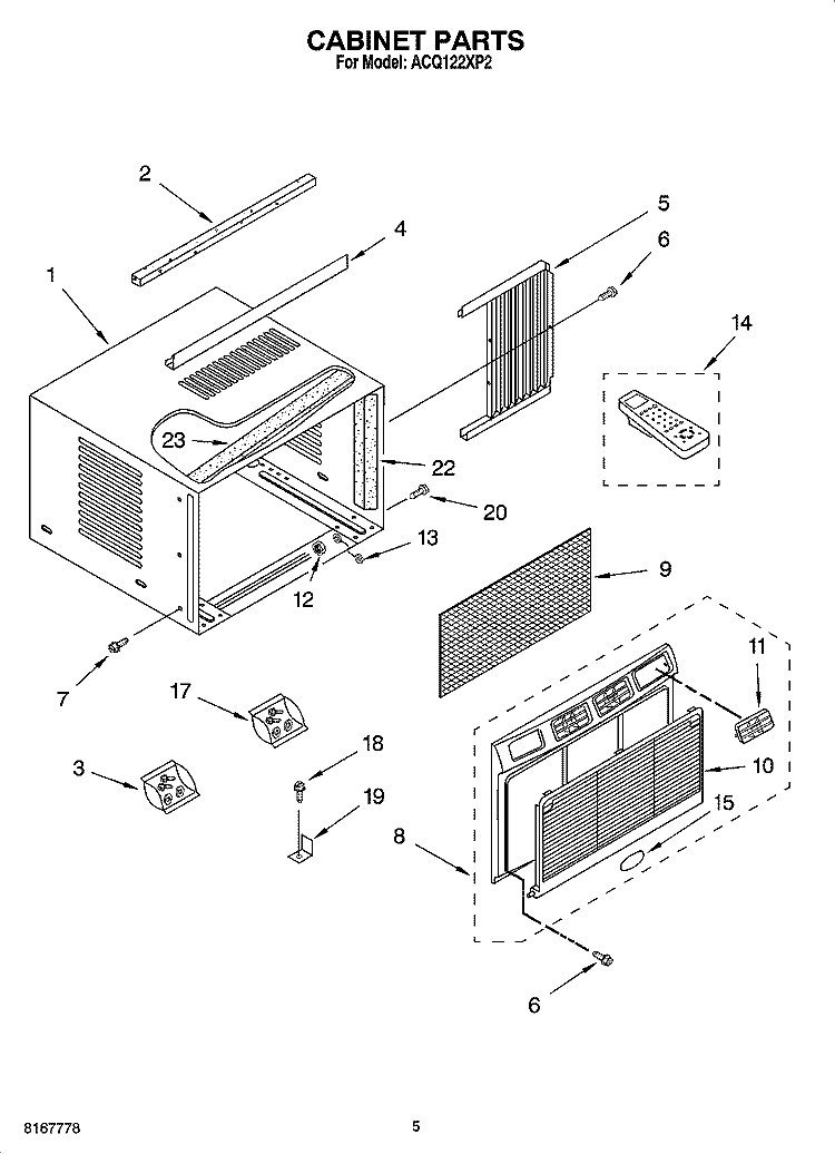 CABINET PARTS Diagram and Parts List for ACQ122XP2  Whirlpool Air Conditioner