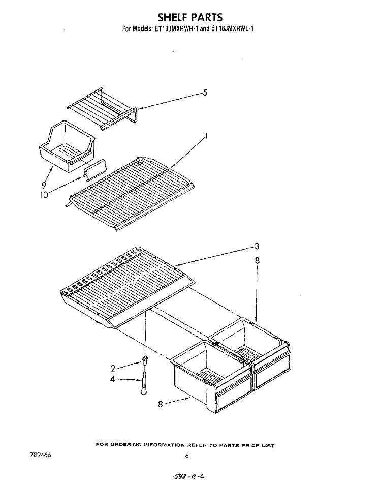 SHELF Diagram and Parts List for ET18JMXRWR1  Whirlpool Refrigerator