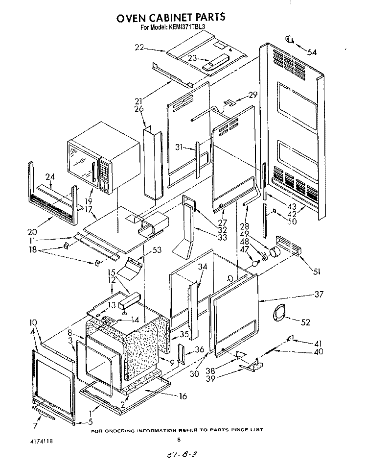 OVEN CABINET Diagram and Parts List for KEMI371TBL3  KitchenAid Microwave Oven Combo