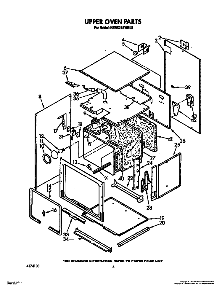 UPPER OVEN Diagram and Parts List for KEBS246WBL2  KitchenAid Wall Oven