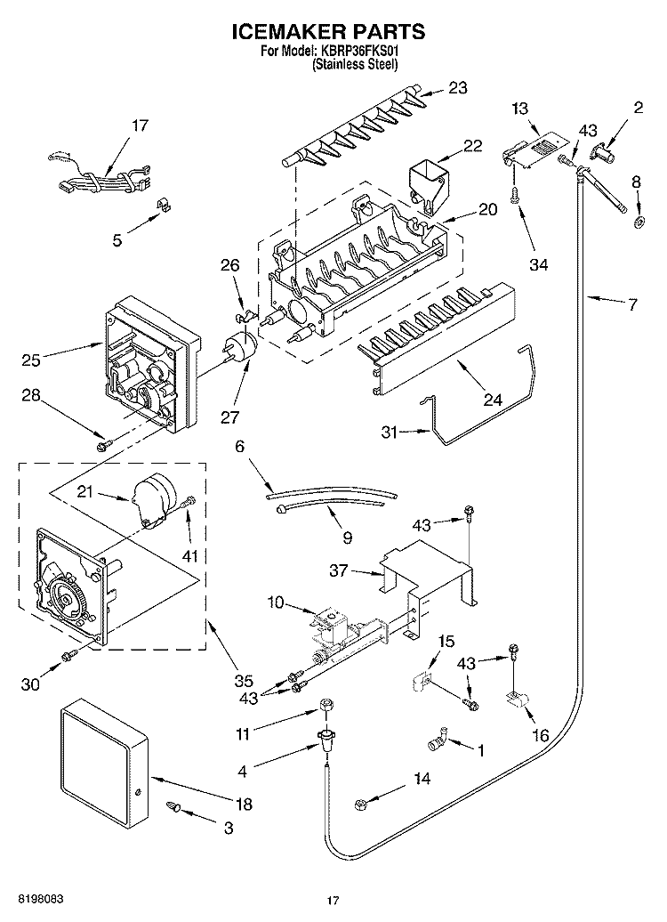 ICE MAKER, OPTIONAL Diagram and Parts List for KBRP36FKS01  KitchenAid Refrigerator