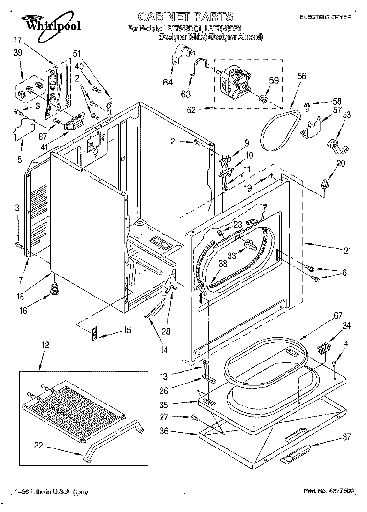 SECTION Diagram and Parts List for LET7848DZ1  Whirlpool Dryer