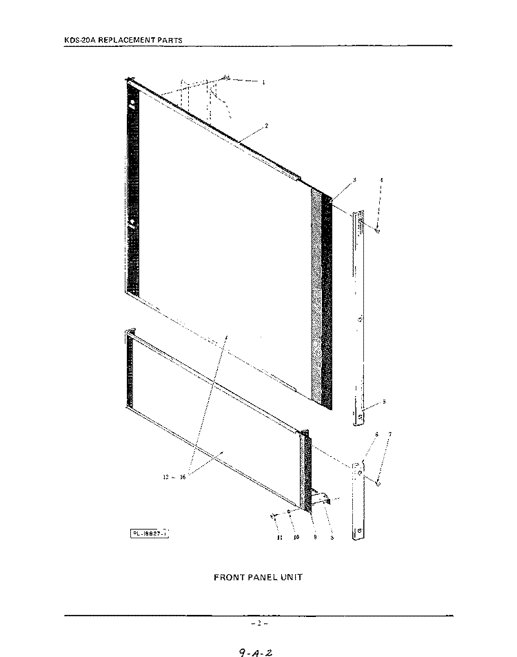 FRONT PANEL Diagram and Parts List for KDS20A  KitchenAid Dishwasher