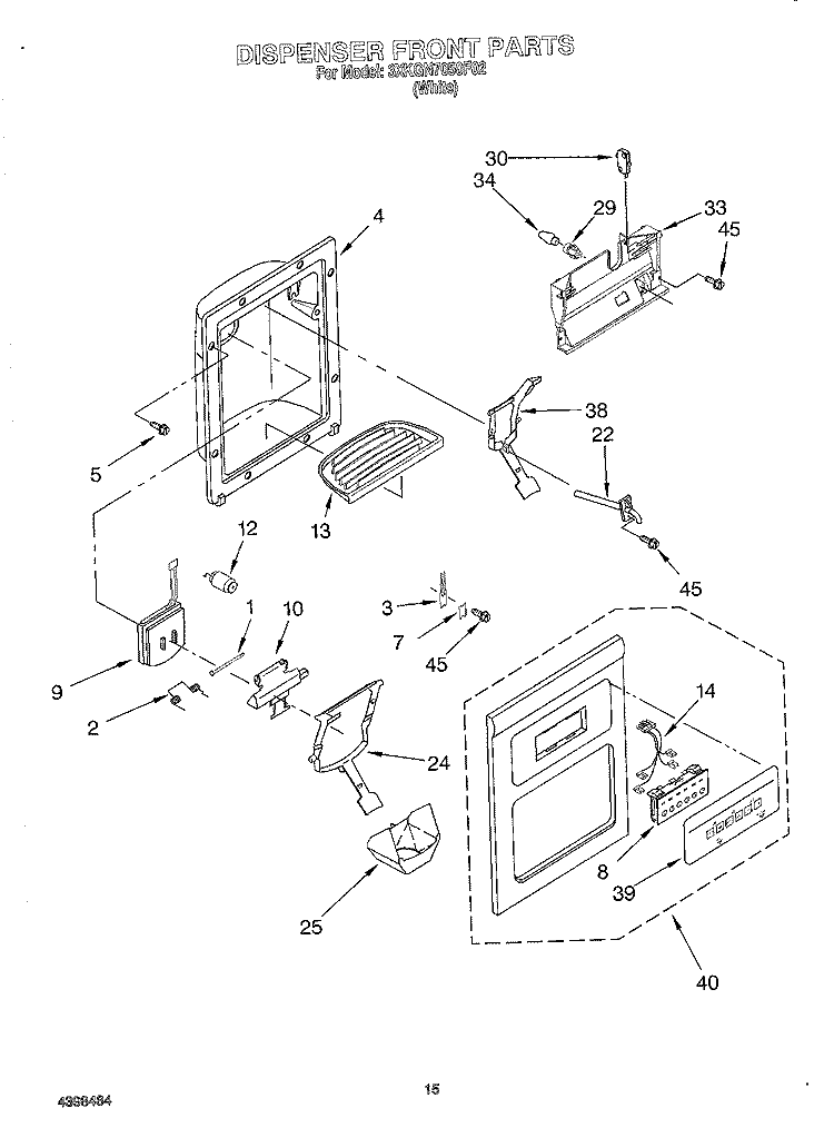 DISPENSER FRONT Diagram and Parts List for 3XKGN7050F02  Whirlpool Refrigerator