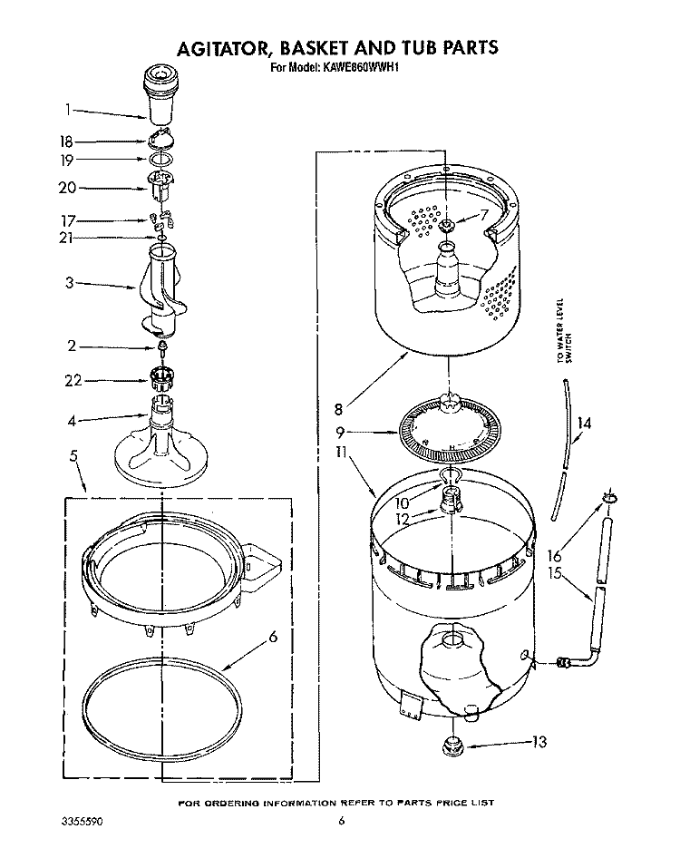 AGITATOR, BASKET AND TUB Diagram and Parts List for KAWE860WAL1  KitchenAid Washer