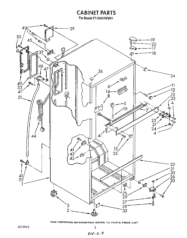 CABINET Diagram and Parts List for ET18NKXWM01  Whirlpool Refrigerator