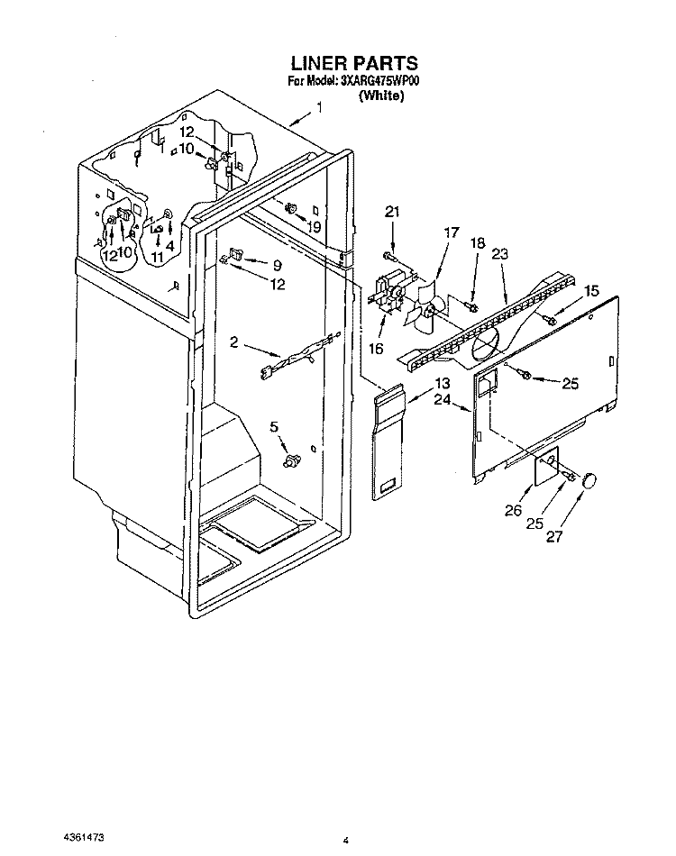 LINER Diagram and Parts List for 3XARG475WP00  Whirlpool Refrigerator