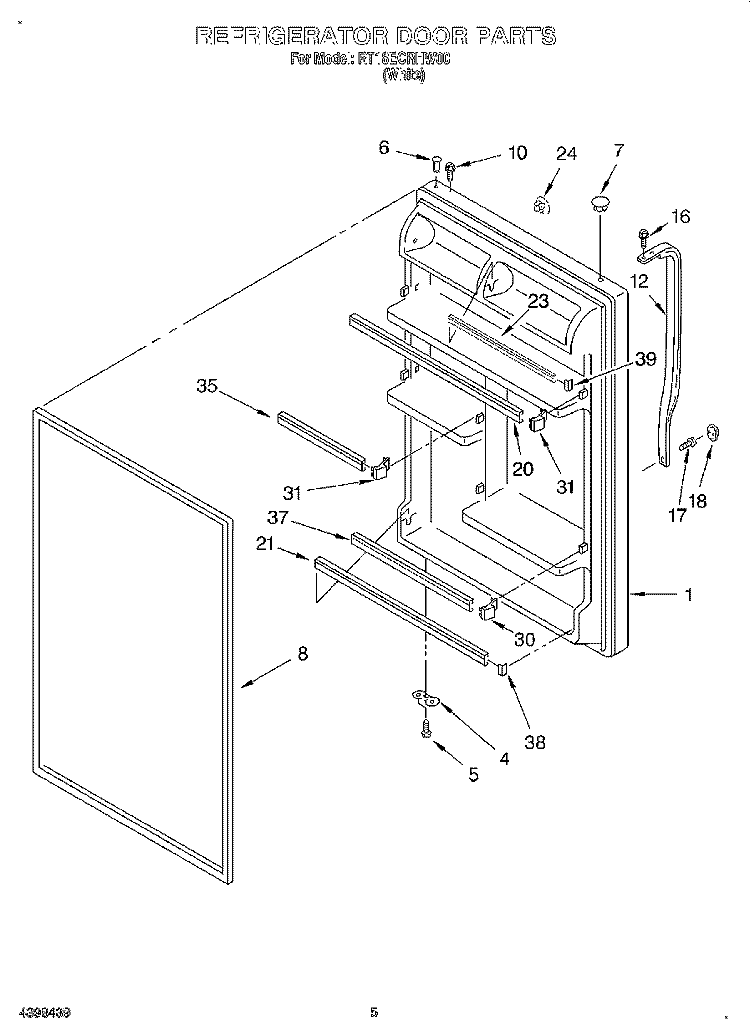 REFRIGERATOR DOOR Diagram and Parts List for RT18ECRHW00  Roper Refrigerator