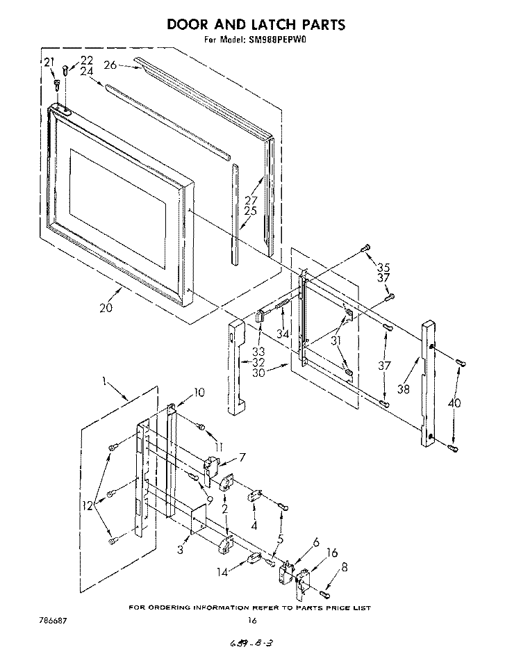DOOR AND LATCH Diagram and Parts List for SM988PEPW0  Whirlpool Range