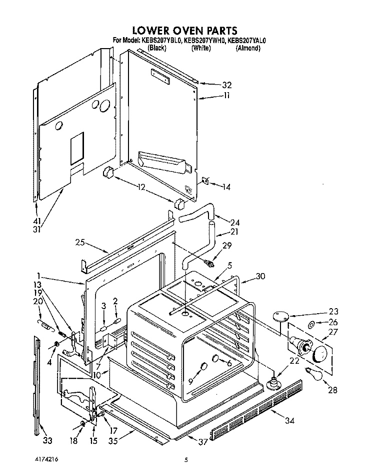 LOWER OVEN Diagram and Parts List for KEBS207YWH0  KitchenAid Wall Oven