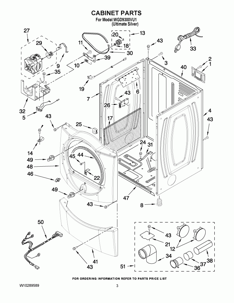 CABINET PARTS Diagram and Parts List for WGD9300VU1  Whirlpool Dryer