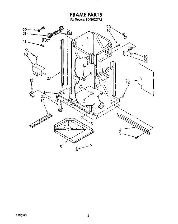 FRAME Diagram and Parts List for TC4700XYP2  Whirlpool Trash Compactor