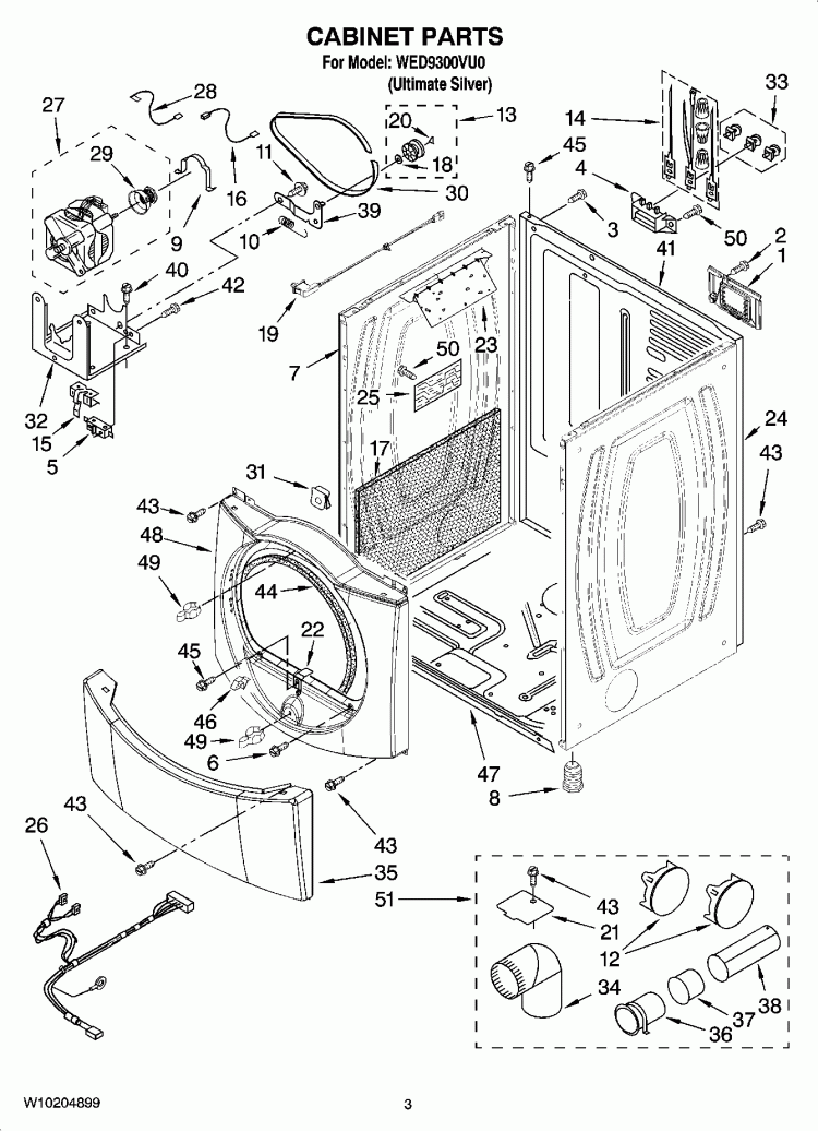CABINET PARTS Diagram and Parts List for WED9300VU0  Whirlpool Dryer