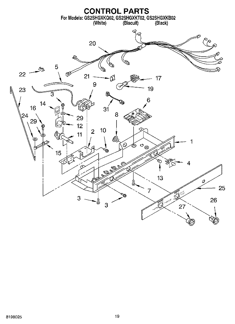 CONTROL, OPTIONAL Diagram and Parts List for GS2SHGXKQ02  Whirlpool Refrigerator