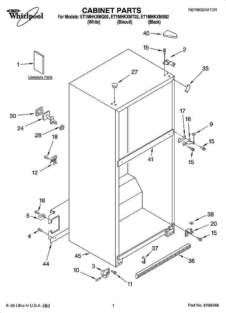 CABINET PARTS Diagram and Parts List for ET1MHKXMQ02  Whirlpool Refrigerator
