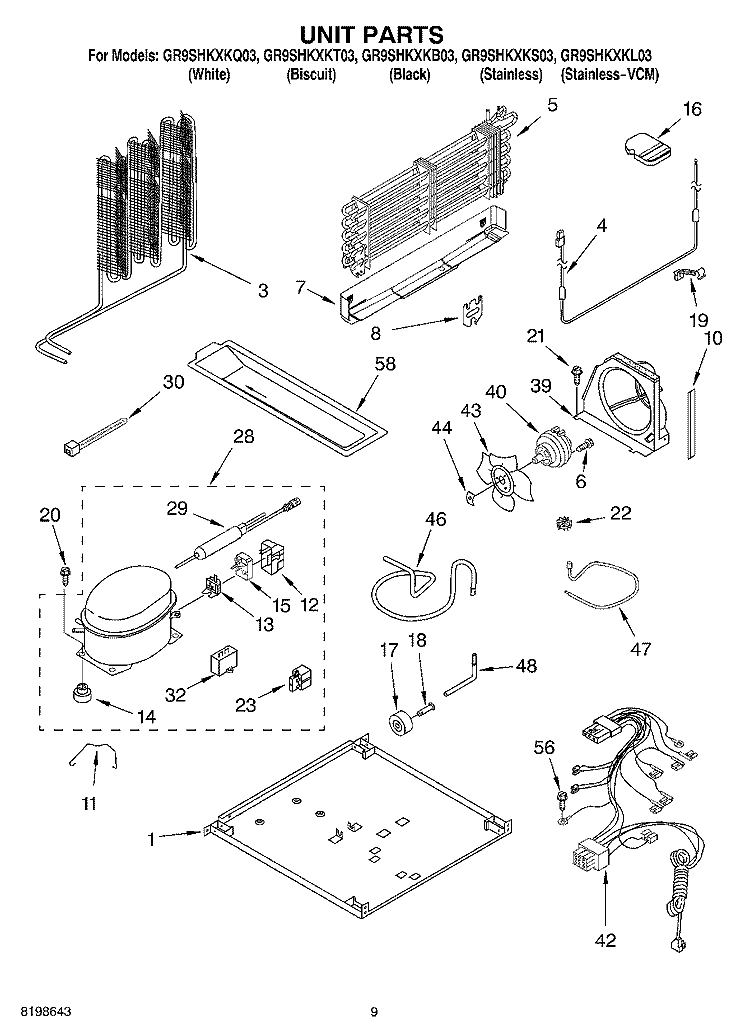 UNIT PARTS Diagram and Parts List for GR9SHKXKT03  Whirlpool Refrigerator