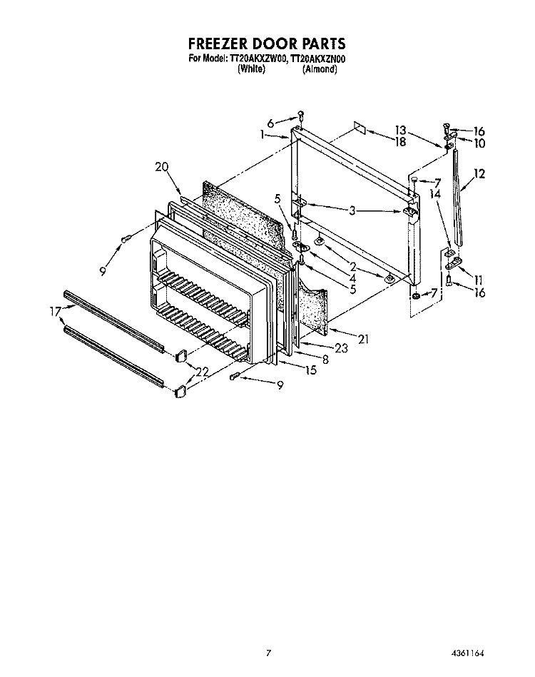 FREEZER DOOR Diagram and Parts List for TT20AKXZN00  Whirlpool Refrigerator