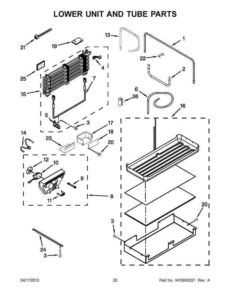LOWER UNIT AND TUBE PARTS Diagram and Parts List for KBFO42FTX07  KitchenAid Refrigerator