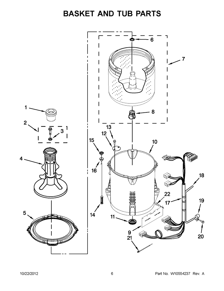 BASKET AND TUB PARTS Diagram and Parts List for 7MWTW1501AW1  Whirlpool Washer