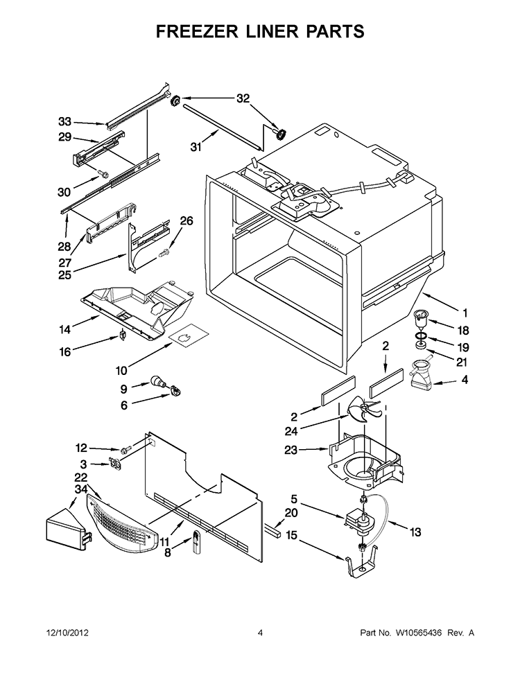 FREEZER LINER PARTS Diagram and Parts List for GX5FHTXVY010  Whirlpool Refrigerator