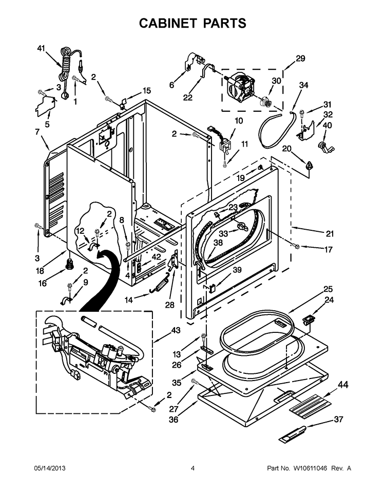 CABINET PARTS Diagram and Parts List for WGD4900XW4  Whirlpool Dryer