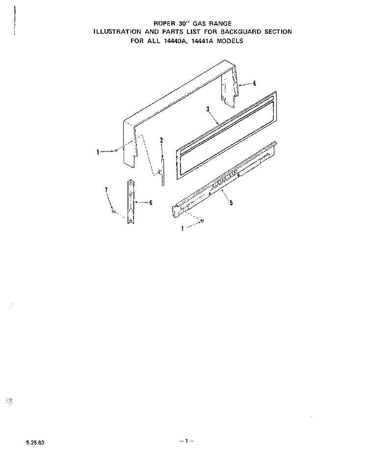 BACKGUARD Diagram and Parts List for 1444W1A  Roper Range