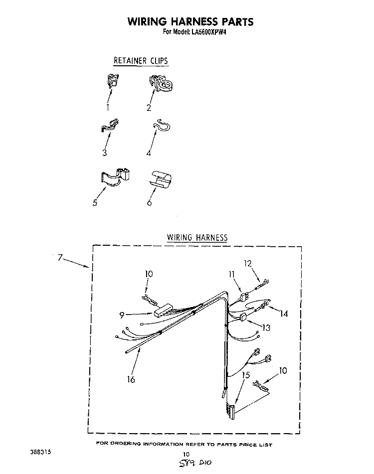 WIRING HARNESS Diagram and Parts List for LA5600XPW4  Whirlpool Washer