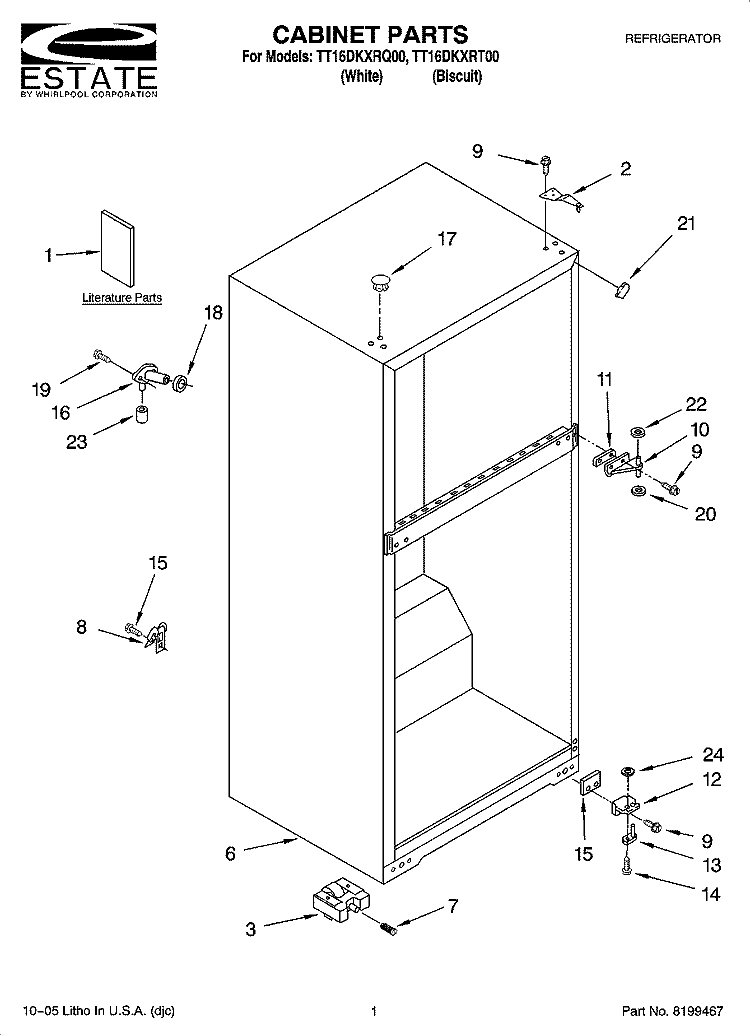CABINET PARTS Diagram and Parts List for TT16DKXRT00  Estate Refrigerator