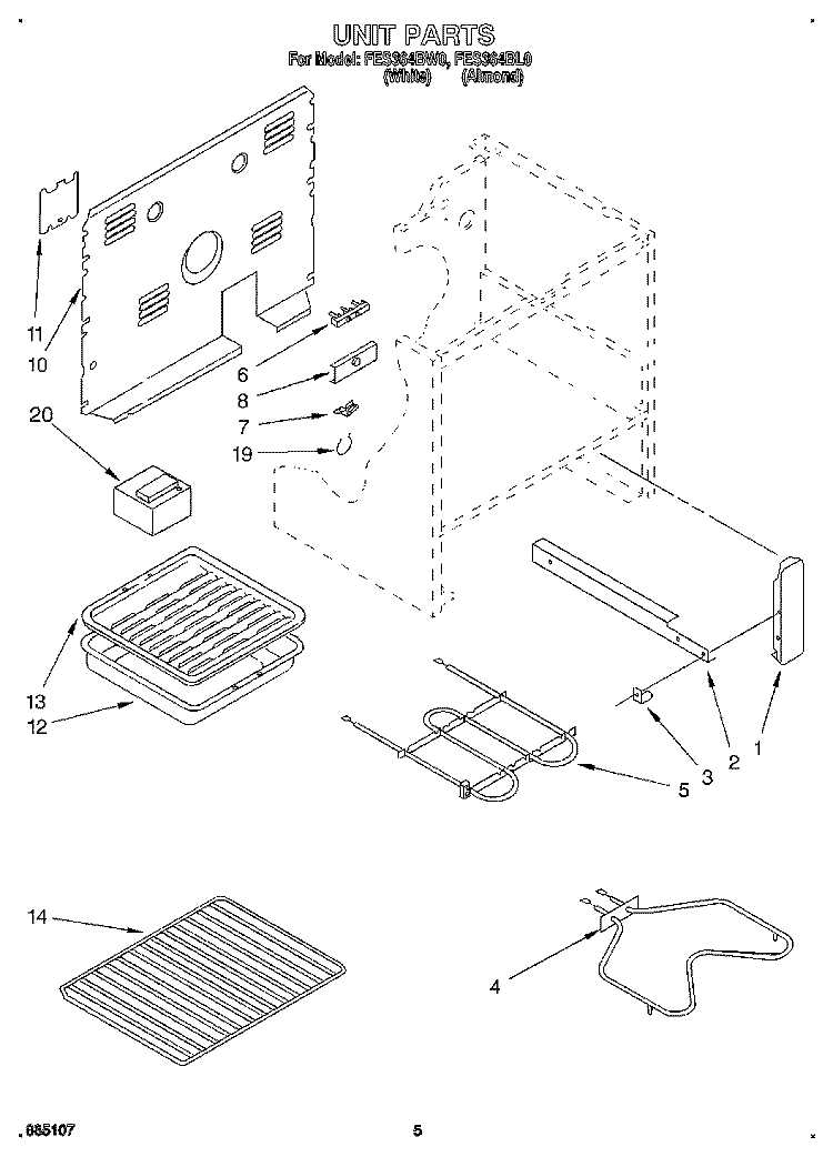 UNIT Diagram and Parts List for FES364BW0  Roper Range