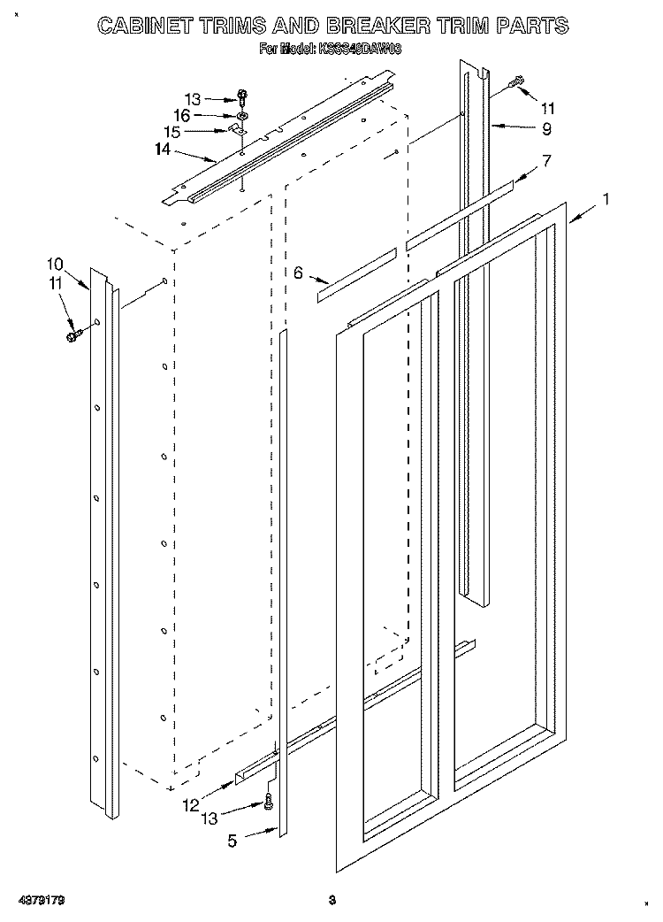 CABINET TRIMS AND BREAKER Diagram and Parts List for KSSS48DAW03  KitchenAid Refrigerator