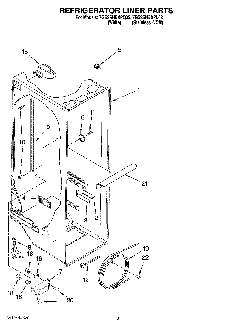 REFRIGERATOR LINER PARTS Diagram and Parts List for 7GS2SHEXPQ02  Whirlpool Refrigerator