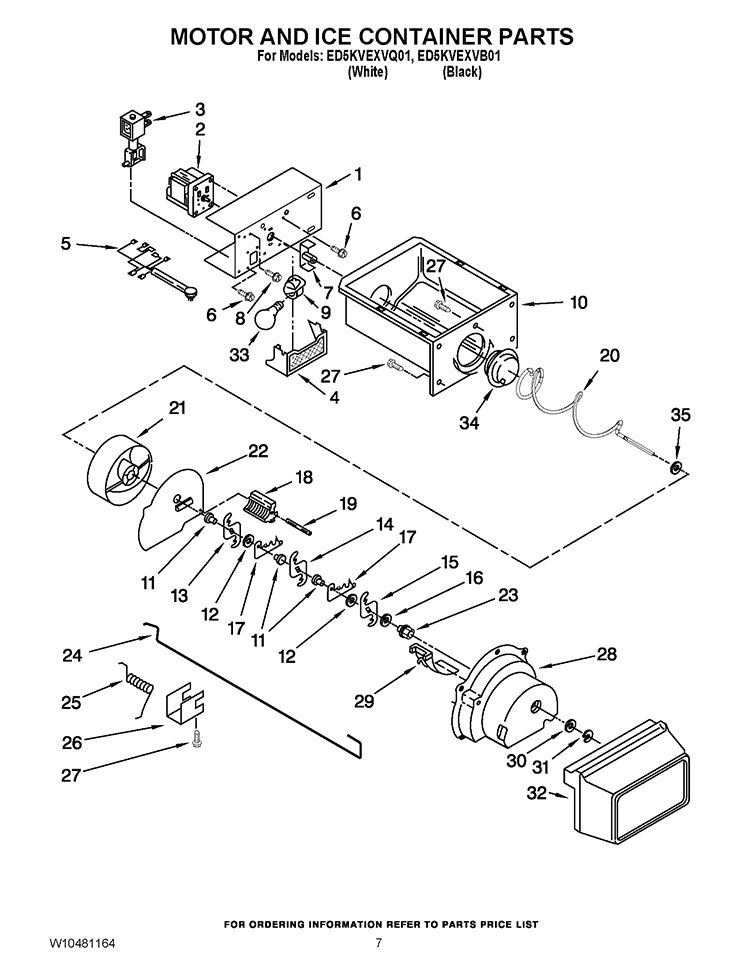 MOTOR AND ICE CONTAINER PARTS Diagram and Parts List for ED5KVEXVB01  Whirlpool Refrigerator
