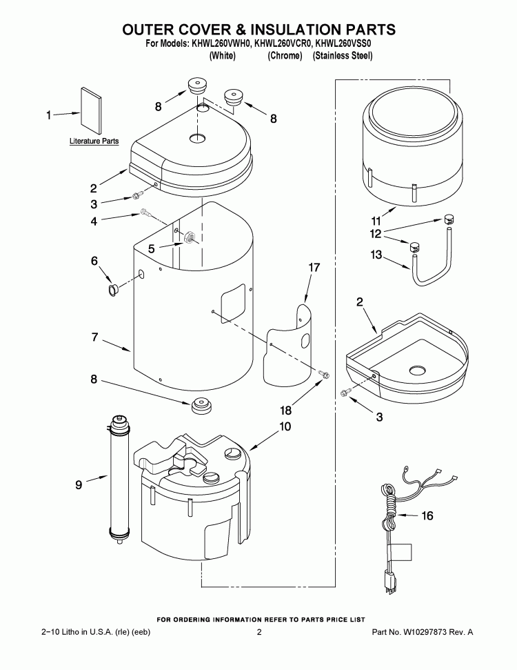 OUTER COVER & INSULATION PARTS Diagram and Parts List for KHWL260VWH0  KitchenAid Miscellaneous